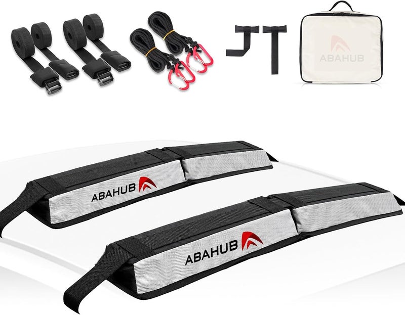 Abahub وسادات سقف ناعمة مع 2 حزام ربط، 2 حبل ربط، 2 حلقة غطاء وحقيبة تخزين، للوحة التزلج، الكاياك، القوارب، نظام رفوف سقف السيارة العالمي القوي - Image 1